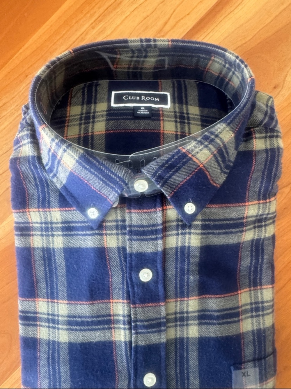 Club Room Navy and Cream Plaid Button-Down Shirt